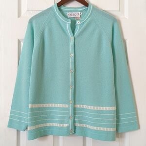 Talbott 70's Vintage Union Made Lightweight Knit Crew Cardigan Sweater Blue 40